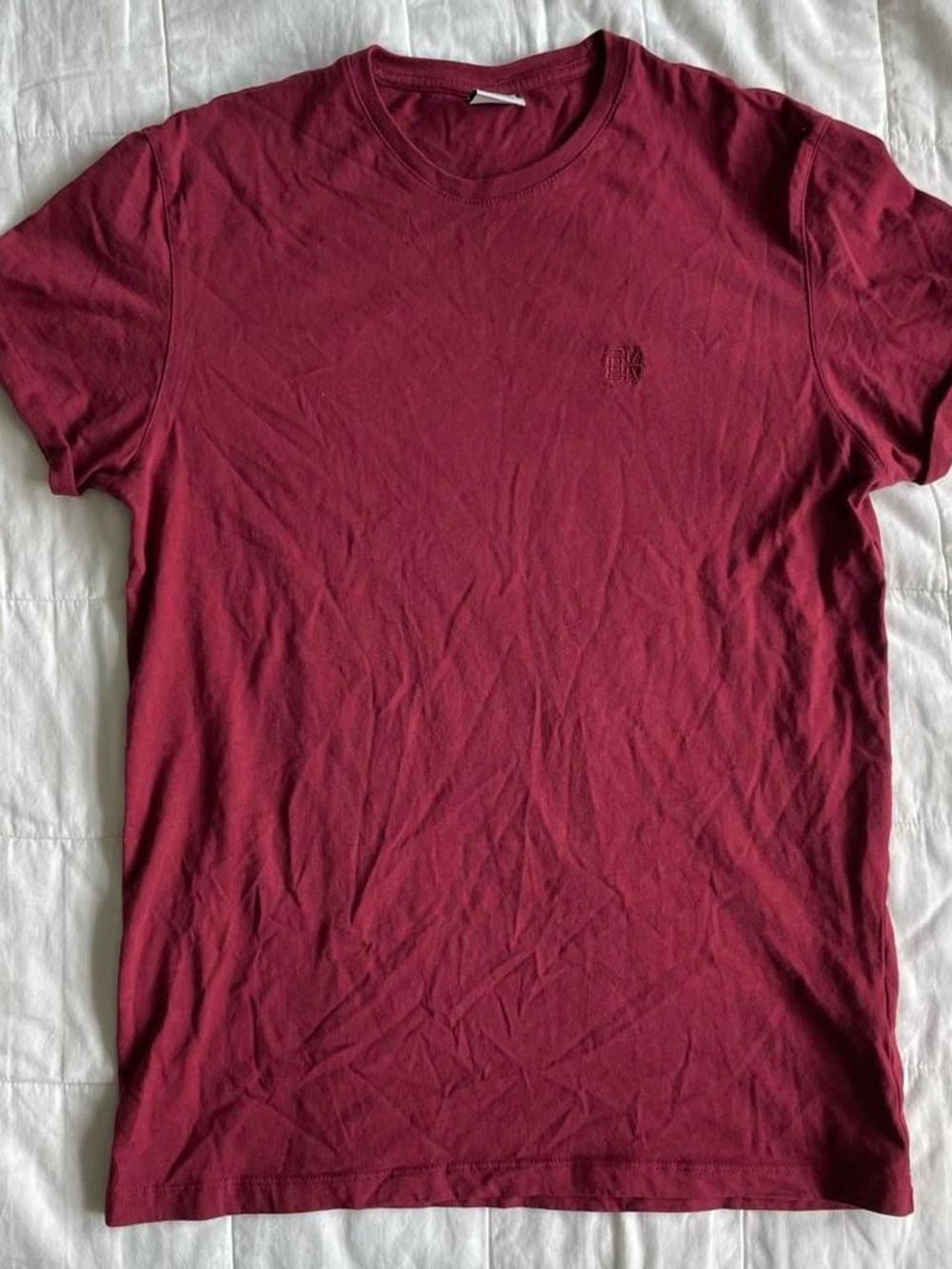 Bershka Burgundy Rolled-Sleeve Short-Sleeve T-Shirt - M